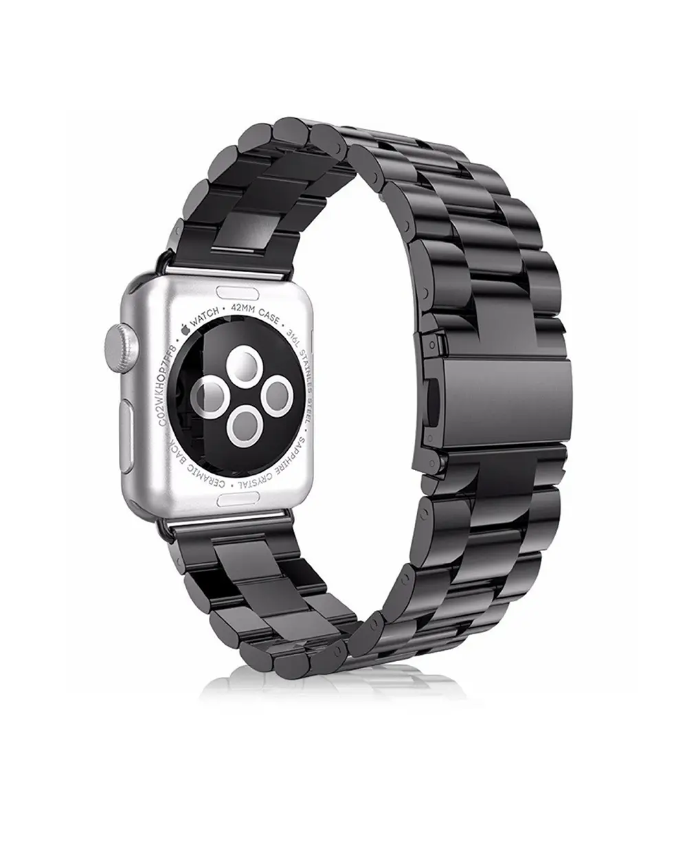 Black stainless steel smartwatch band with silver 42mm case connector