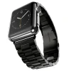 Stainless steel smartwatch with black metal band and analog display