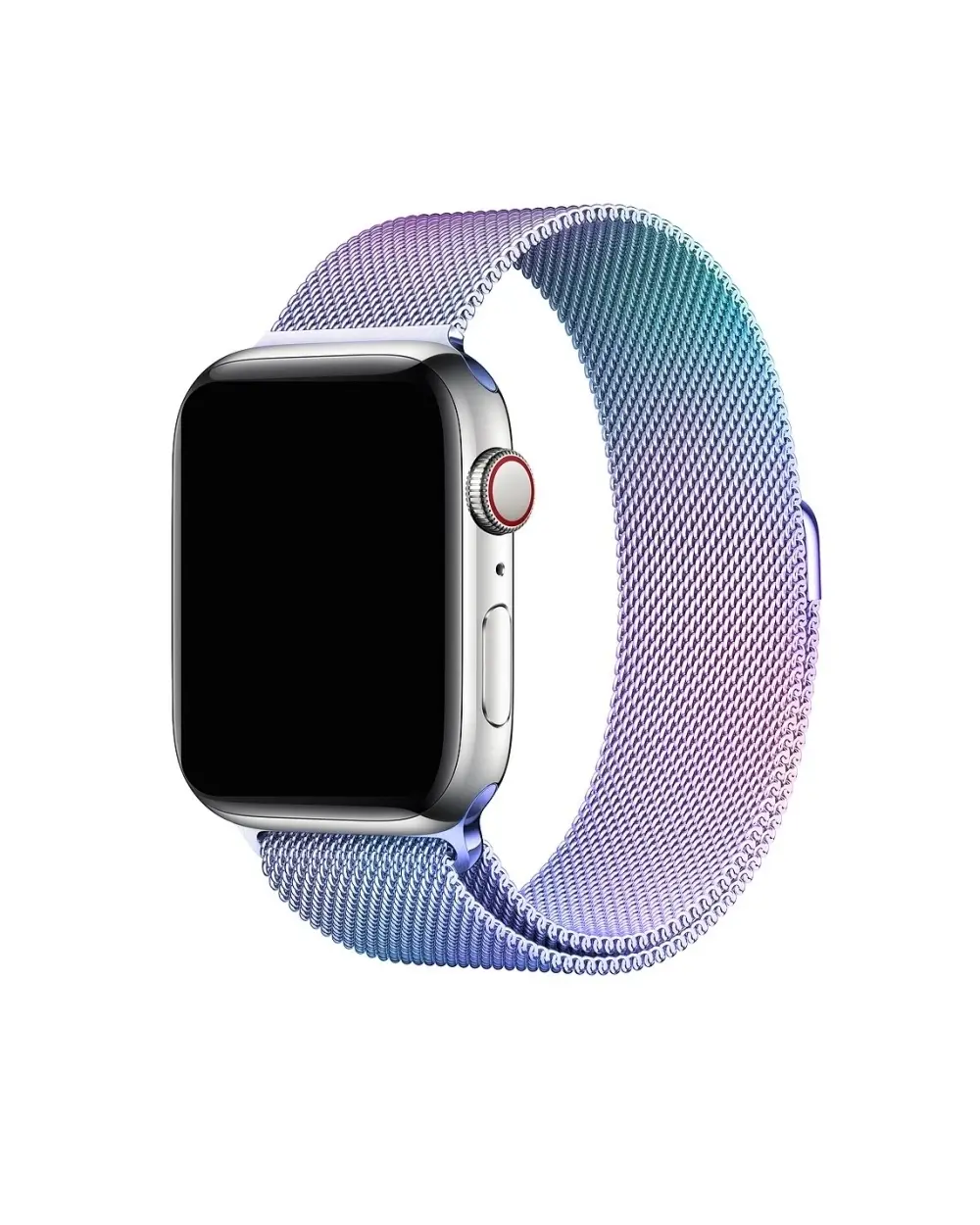 Rainbow Milanese Loop mesh band smartwatch strap, purple and teal gradient