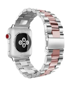 Apple Watch Series 2 silver stainless steel band with rose gold accents