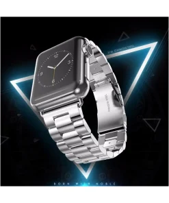Smartwatch with stainless steel silver band and black digital face display
