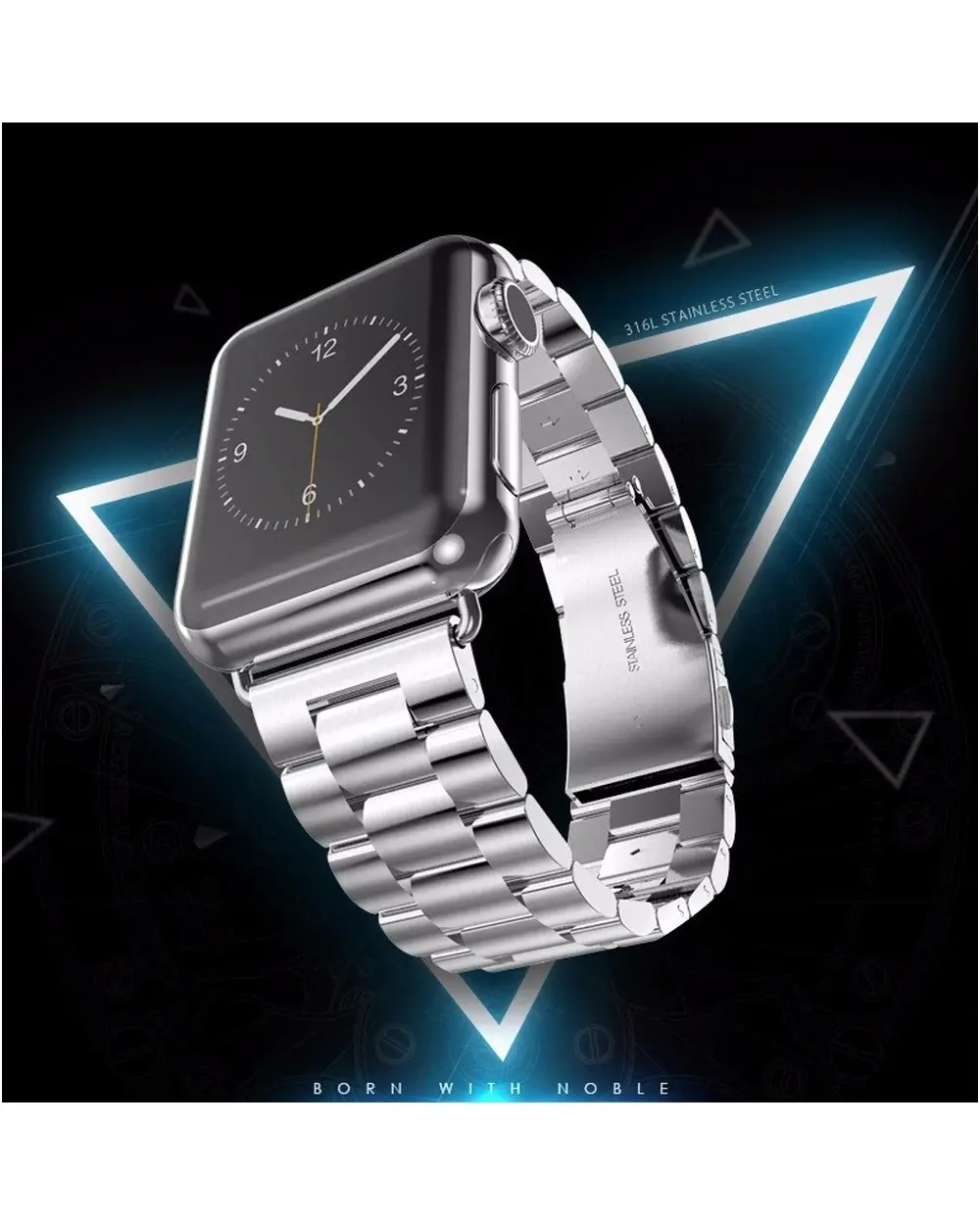 Smartwatch with stainless steel silver band and black digital face display