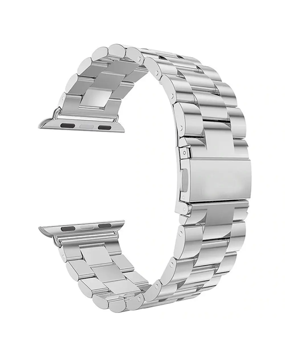 Silver stainless steel smartwatch band with metal link bracelet connector