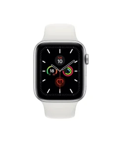 Apple Watch with white sport band and activity rings display