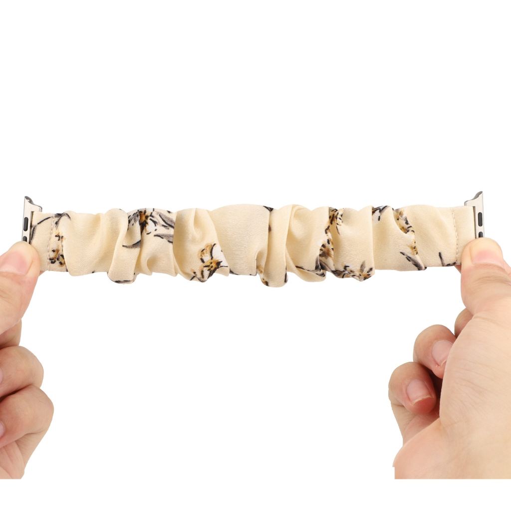 Beige Floral Scrunchie Loop Band for Apple Watch - Image 2