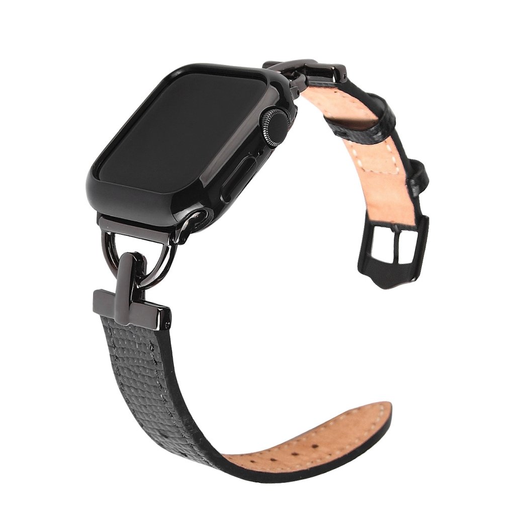 Dakota Hybrid Steel Leather Band for Apple Watch in Black and Black Leather