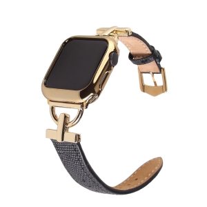 Dakota Hybrid Steel Leather Band for Apple Watch in Gold and Black Leather