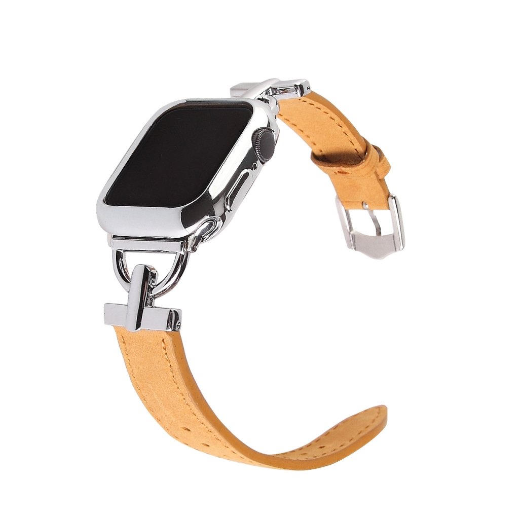 Dakota Hybrid Steel Leather Band for Apple Watch in Silver and Brown Leather