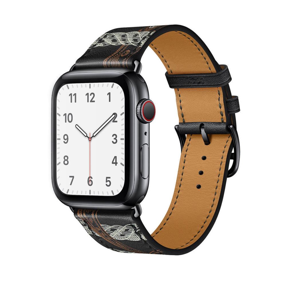 Noir All-Over Print Single Tour Leather for Apple Watch