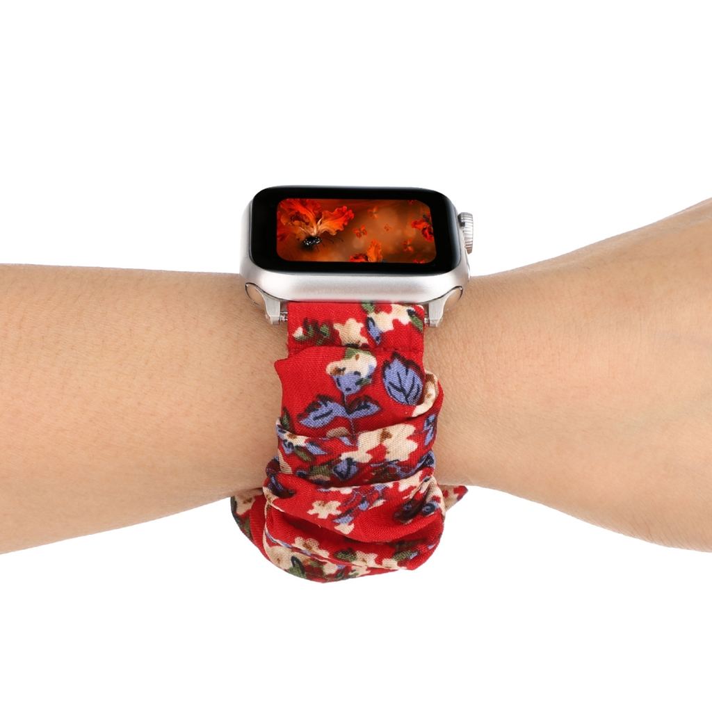 Red Floral Scrunchie Loop Band for Apple Watch - Image 3