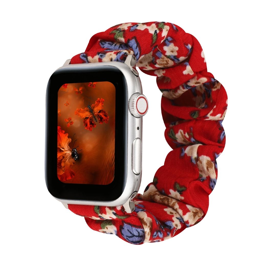 Red Floral Scrunchie Loop Band for Apple Watch