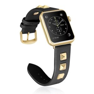 Rockstar Leather Band with Gold Studs for Apple Watch in Black