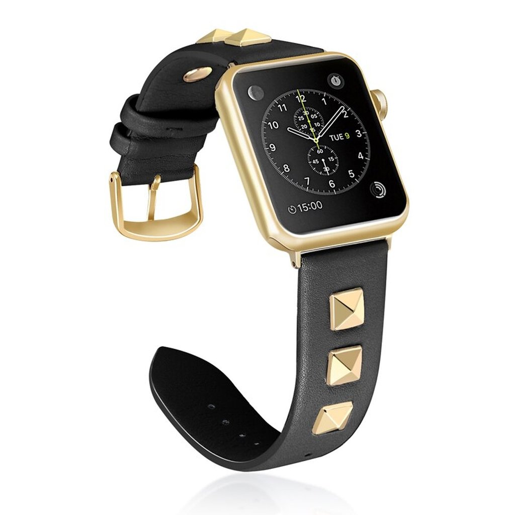Rockstar Leather Band with Gold Studs for Apple Watch in Black