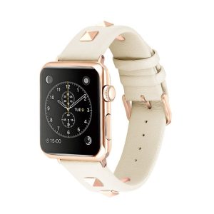 Rockstar Leather Band with Rose Gold Studs for Apple Watch in Beige
