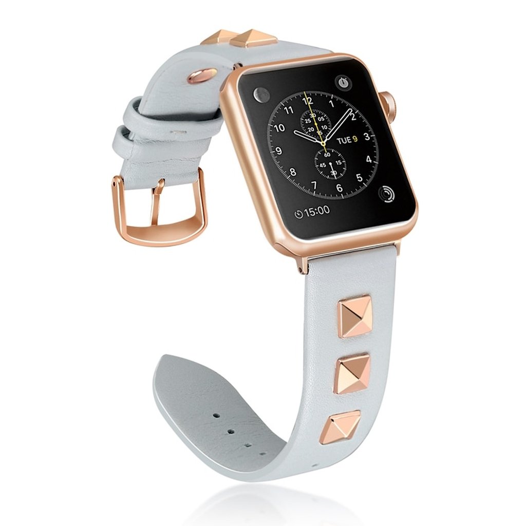 Rockstar Leather Band with Rose Gold Studs for Apple Watch in Light Blue