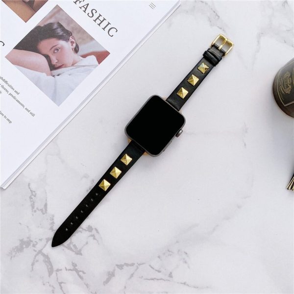 Rockstar Slim Leather Band with Gold Studs for Apple Watch in Black