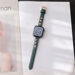 Rockstar Slim Leather Band with Gold Studs for Apple Watch in Dark Green