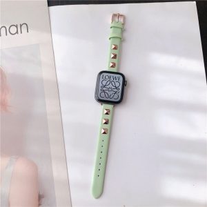 Rockstar Slim Leather Band with Gold Studs for Apple Watch in Light Green