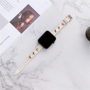 Rockstar Slim Leather Band with Rose Gold Studs for Apple Watch in Cream