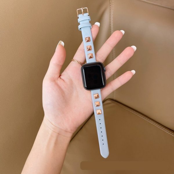 Rockstar Slim Leather Band with Rose Gold Studs for Apple Watch in Light Blue