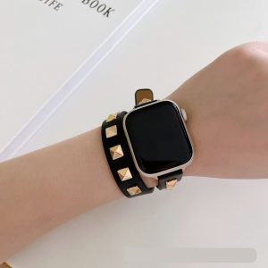 Rockstar Wrap Double Tour Leather Band for Apple Watch in Black