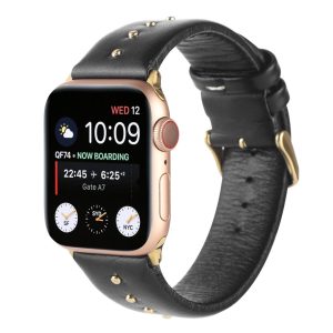 Shakira Leather Band with Gold Studs for Apple Watch in Black