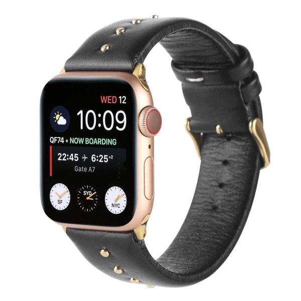 Shakira Leather Band with Gold Studs for Apple Watch in Black
