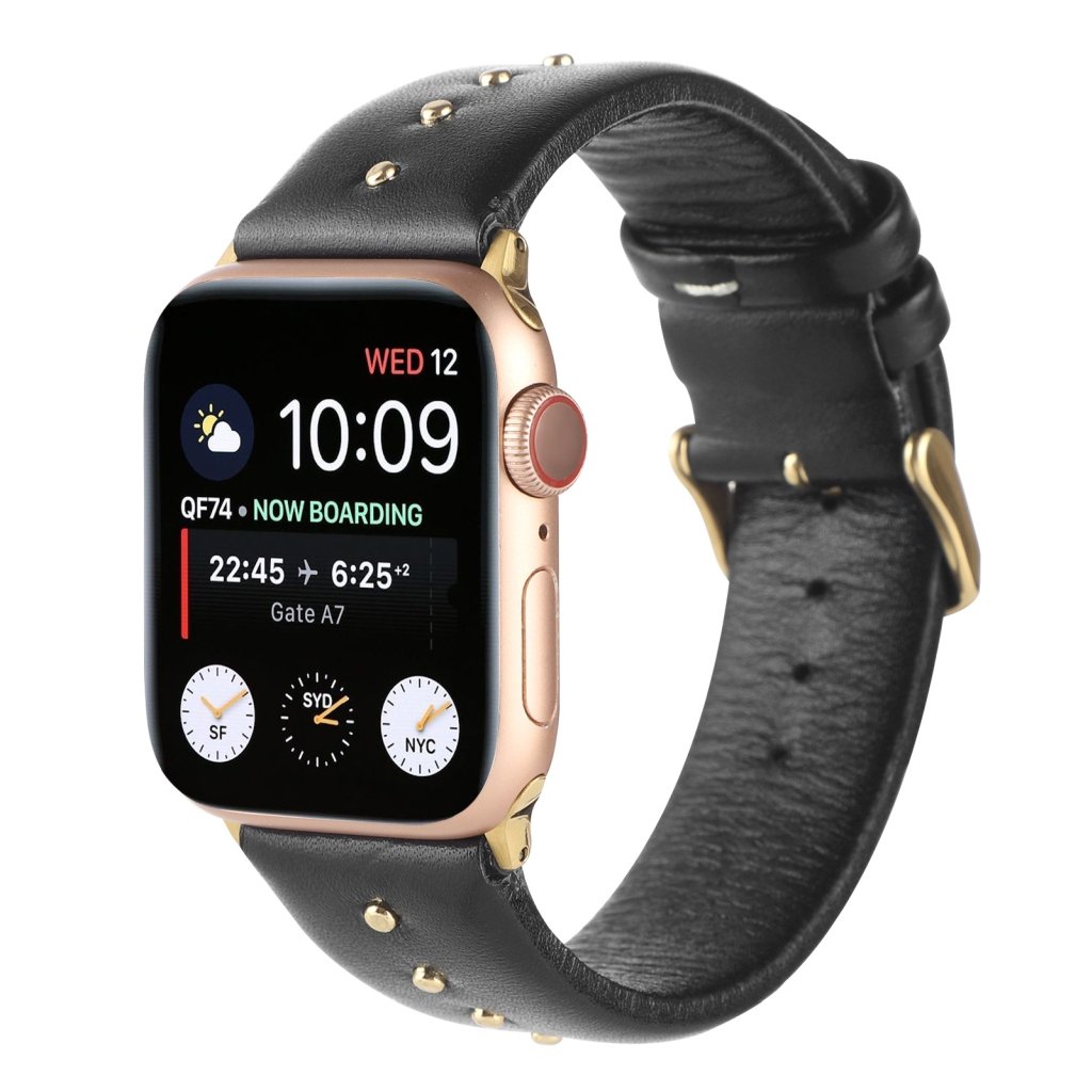Shakira Leather Band with Gold Studs for Apple Watch in Black
