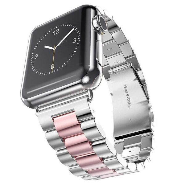 Silver Rose Pink Stainless Steel Band for Apple Watch
