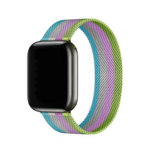 Stripe Bright Green With Purple And White Lake Blue Milanese Loop For Apple Watch