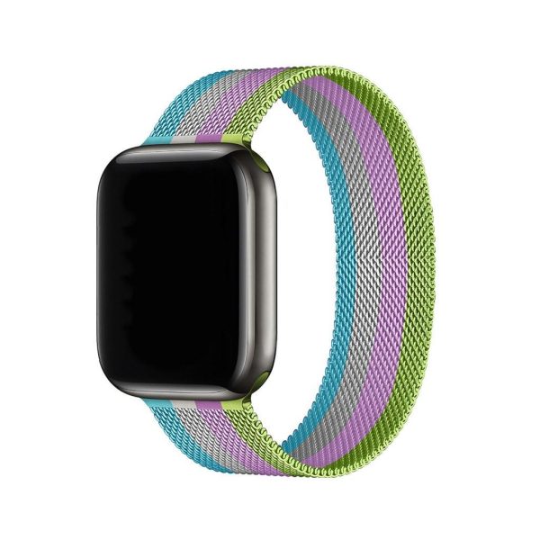 Stripe Bright Green With Purple And White Lake Blue Milanese Loop For Apple Watch