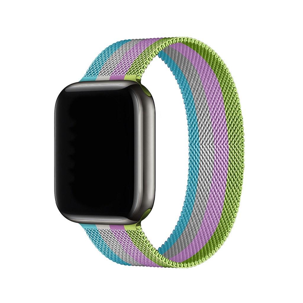 Stripe Bright Green With Purple And White Lake Blue Milanese Loop For Apple Watch
