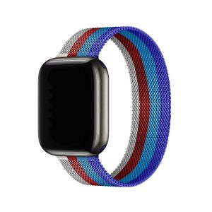Stripe Dark Blue With Sapphire Blue Red And White Milanese Loop For Apple Watch