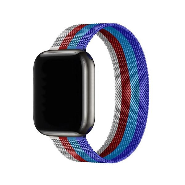 Stripe Dark Blue With Sapphire Blue Red And White Milanese Loop For Apple Watch
