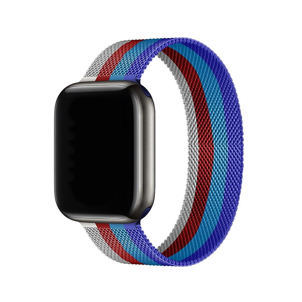 Stripe Dark Blue With Sapphire Blue Red And White Milanese Loop For Apple Watch