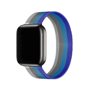 Stripe Dark Blue With Sappire Blue Off White Milanese Loop For Apple Watch