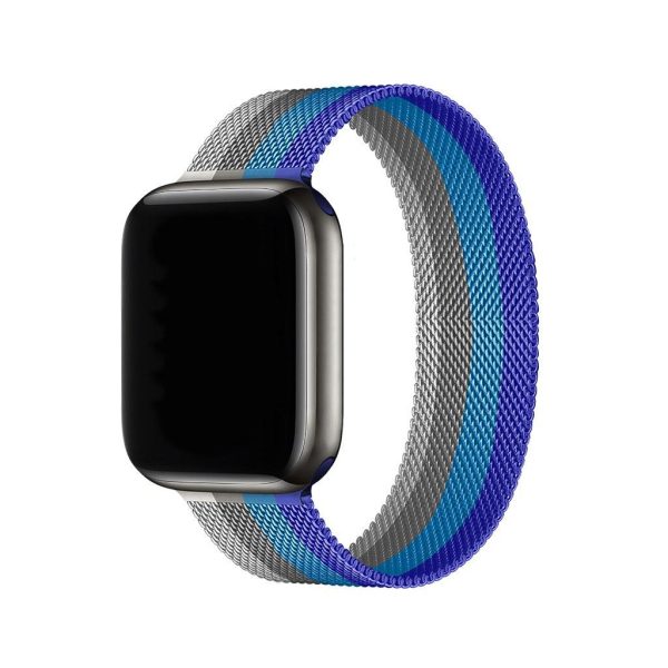 Stripe Dark Blue With Sappire Blue Off White Milanese Loop For Apple Watch