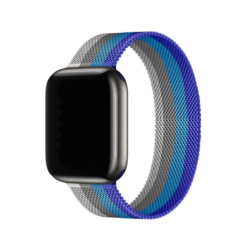 Stripe Dark Blue With Sappire Blue Off White Milanese Loop For Apple Watch