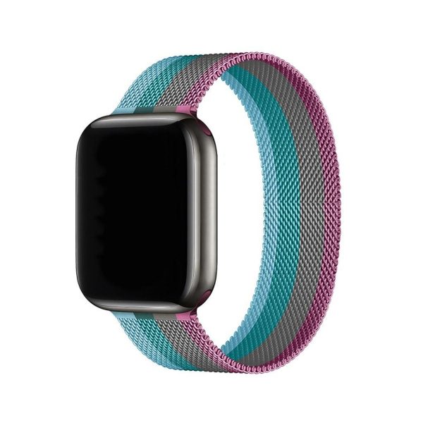 Stripe Light Red With Gray Lake Green Lake Blue Milanese Loop For Apple Watch