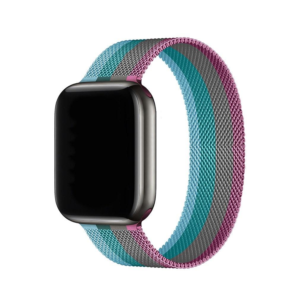Stripe Light Red With Gray Lake Green Lake Blue Milanese Loop For Apple Watch