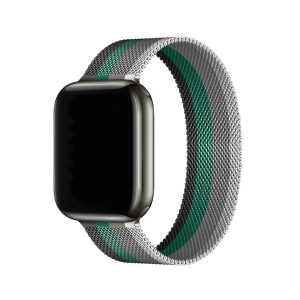 Stripe White With Grey Green Black Milanese Loop For Apple Watch