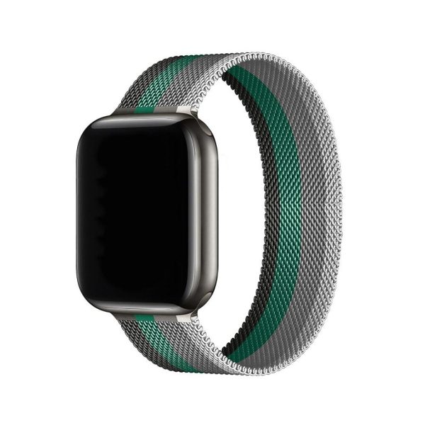 Stripe White With Grey Green Black Milanese Loop For Apple Watch