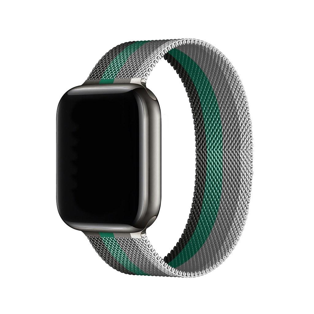 Stripe White With Grey Green Black Milanese Loop For Apple Watch
