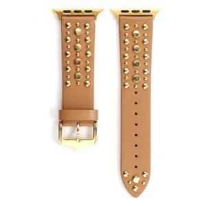 Venus Leather Band with Gold Studs for Apple Watch in Light Brown