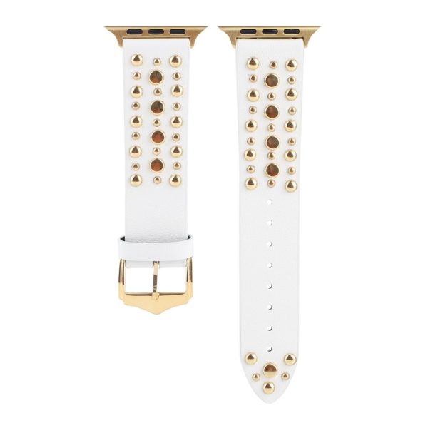 Venus Leather Band with Gold Studs for Apple Watch in White
