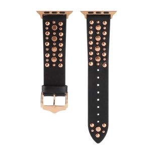Venus Leather Band with Rose Gold Studs for Apple Watch in Black