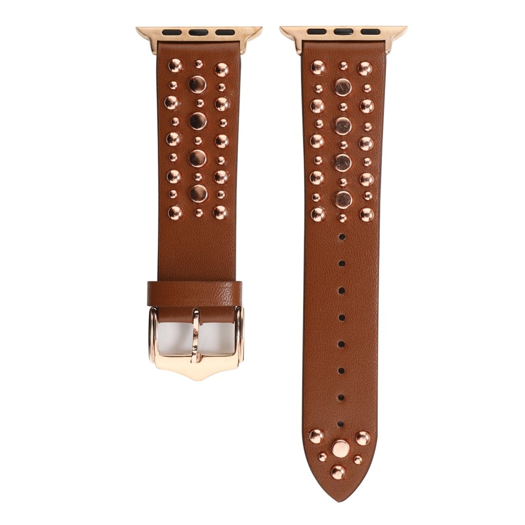 Venus Leather Band with Rose Gold Studs for Apple Watch in Dark Brown
