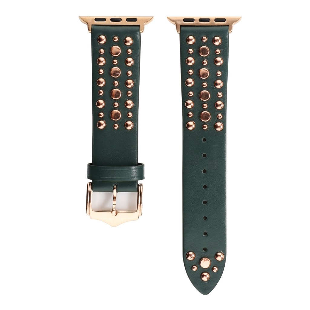 Venus Leather Band with Rose Gold Studs for Apple Watch in Green