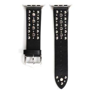 Venus Leather Band with Silver Studs for Apple Watch in Black