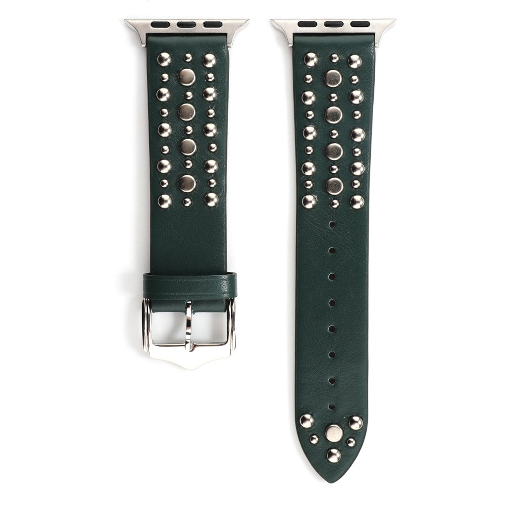 Venus Leather Band with Silver Studs for Apple Watch in Green